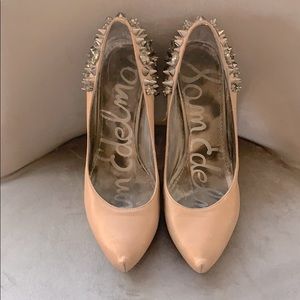 Tan Sam Edelman pumps with gunmetal rhinestones